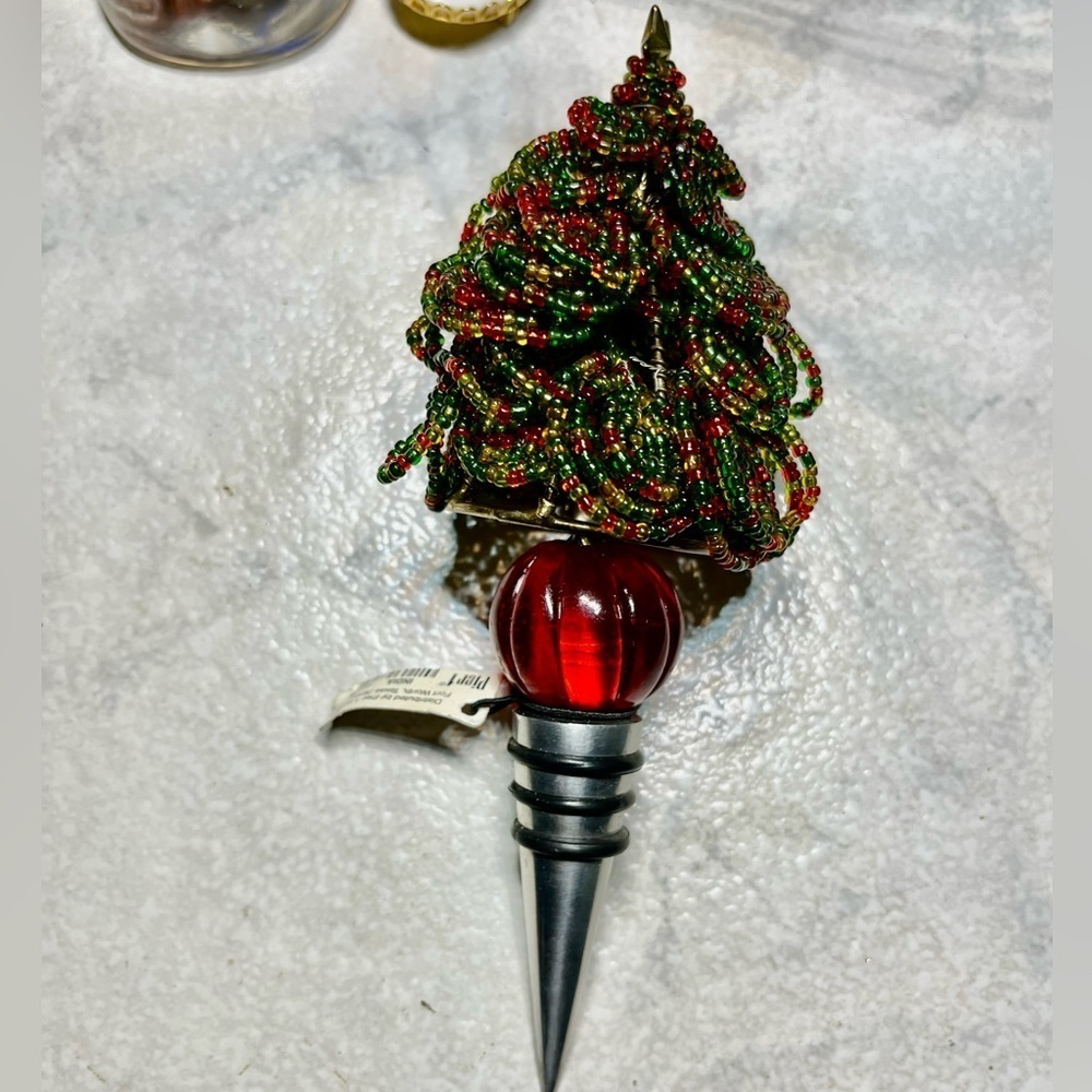 Beaded Christmas Tree Wine Stopper